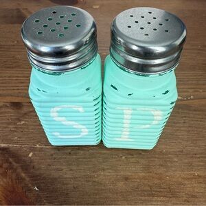 Aqua Salt and Pepper Shakers Glass